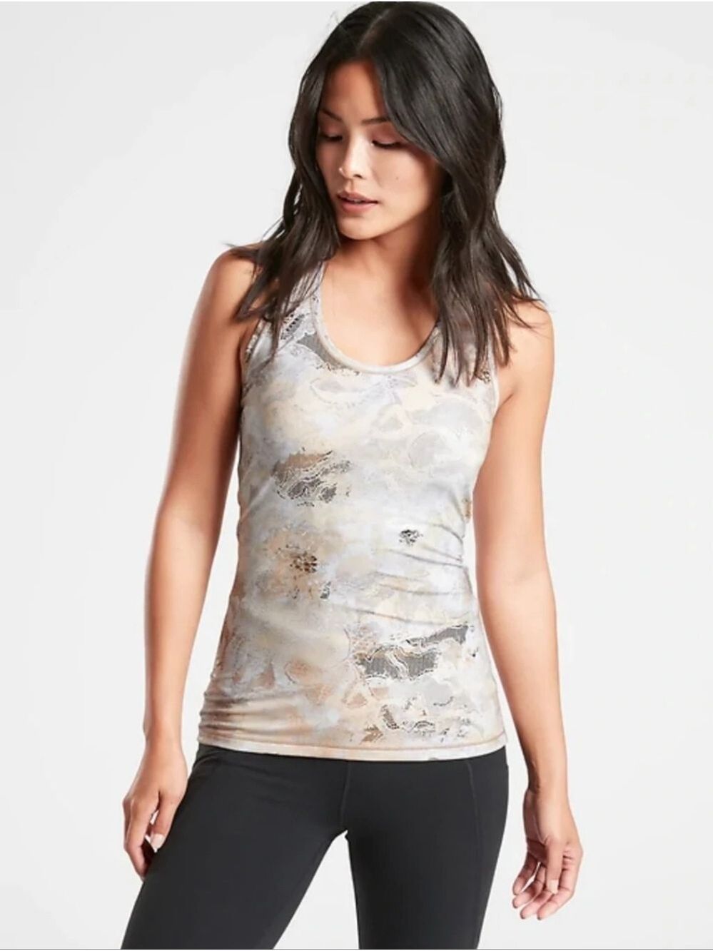 ATHLETA SHANTI GILDED GOLD SHIMMER RACERBACK ATHLETIC TANK SIZE SMALL LIKE NEW